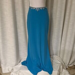 Alyce Paris Beaded Waist Mermaid Skirt Gown Blue Size 2 Formal Evening‎ Prom